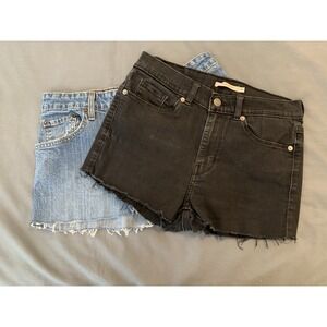 LOT OF 2 Levi's Cutoff Jean Shorts Woman's 30" Waist Black/Blue Casual Beachwear